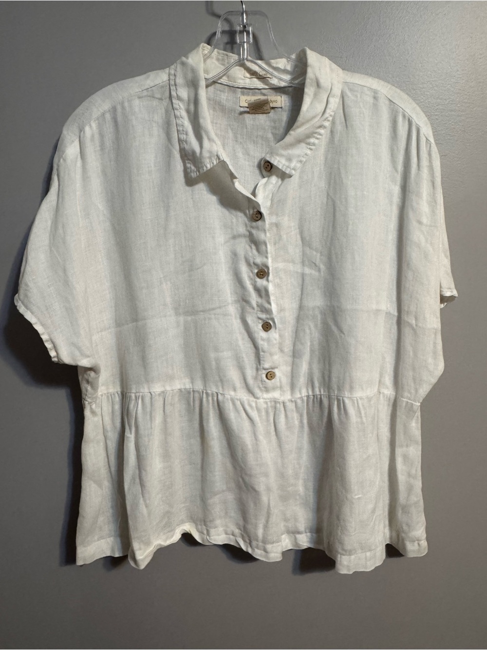Catherine Malandrino White 100% Linen Peplum Blouse Top Size M